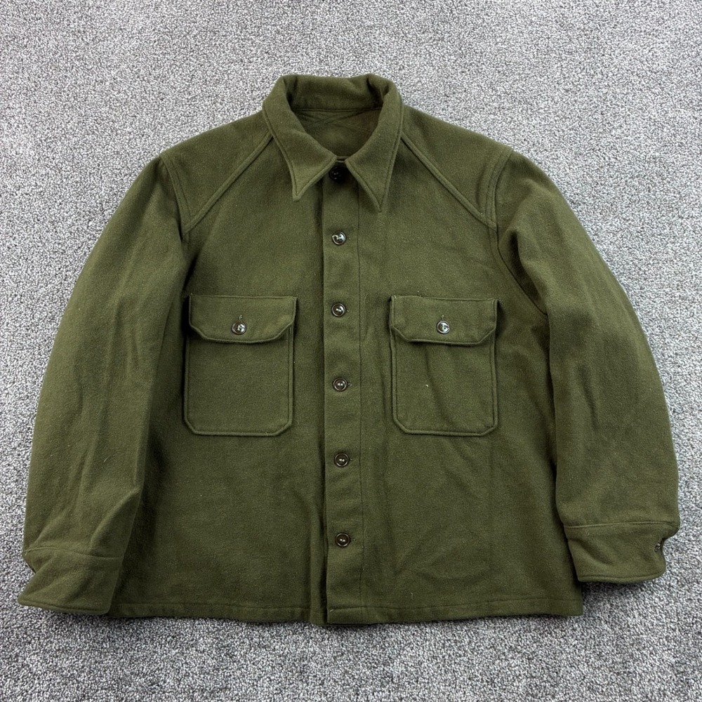 Vintage 50s Military Wool Field Shirt Jacket Mens XL Olive Green OG 108 Korean